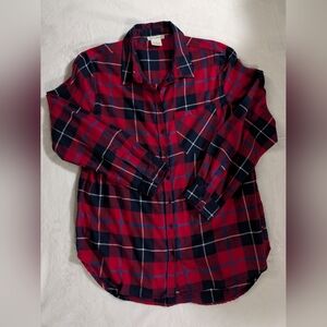 Beach lunch lounge Flannel shirt, long sleeve, navy & red, Large, 100% cotton